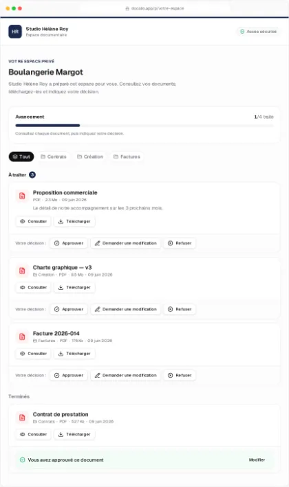 Docalio sur mobile (données de démonstration)