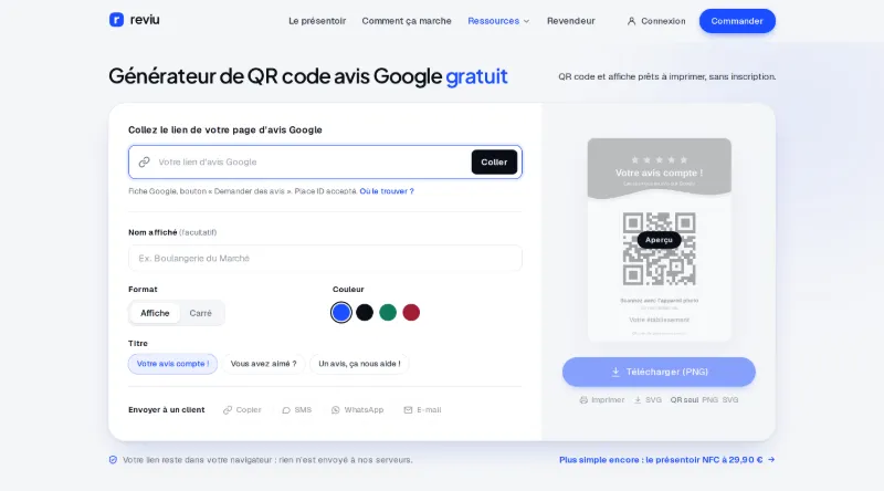 Générateur gratuit de QR code pour les avis Google